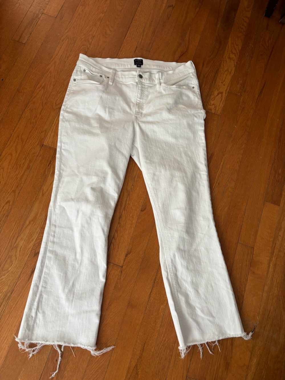 J. Crew Mid Rise Flare Crop White Wide-Leg Jeans with Raw Hem